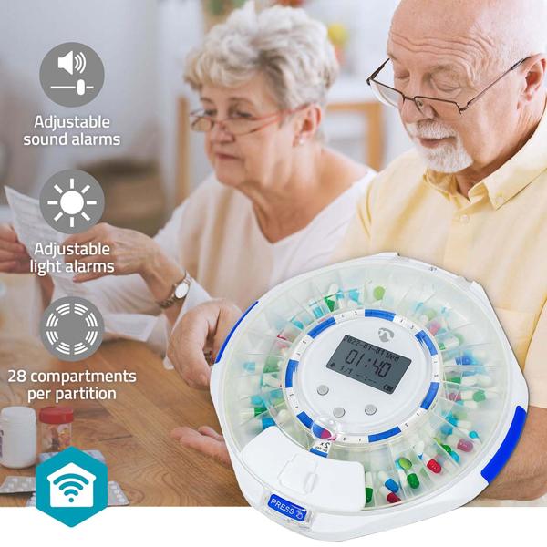 SmartLife Medikamentendose, WLAN, App Steuerung/Überwachung, 28 Fächer, LCD-Display - Nie mehr Pillen vergessen - Top-Sicherheit + Kontrolle