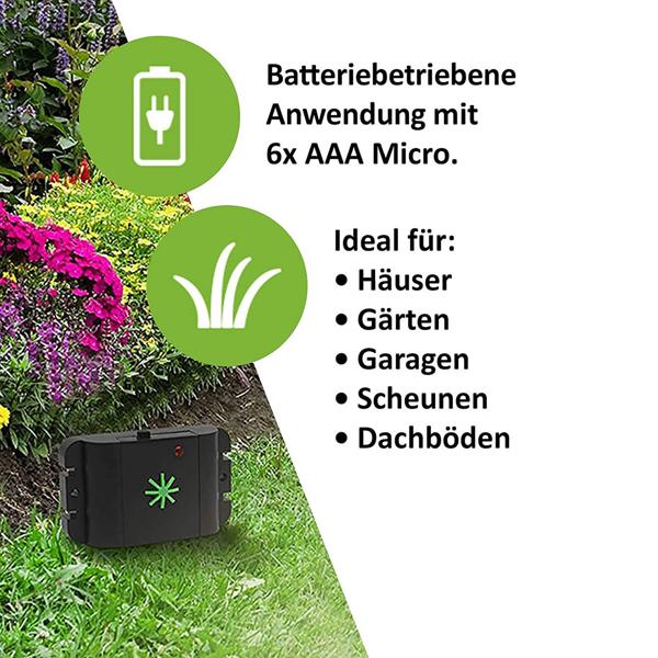 Effektiver Hunde- & Katzenvertreiber mit Ultraschall & Tönen – Frequenz 16-60 kHz, schützt bis zu 40 m², tierfreundlich, wetterfest & einfach