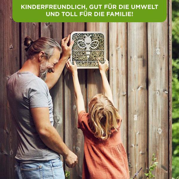 Hochwertiges Insektenhotel ’’Biene’’, kinderfreundlich, Naturholz, 20 x 20 x 7 cm, betet Wildbienen, Hummeln & Co. ein sicheres Zuhause