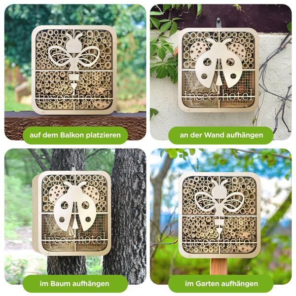 Einzigartiges Marienkäfer-Insektenhotel, Naturholz, 20x20x7cm – kinderfreundliches & originelles Design, liebevolles Zuhause für Nützlinge