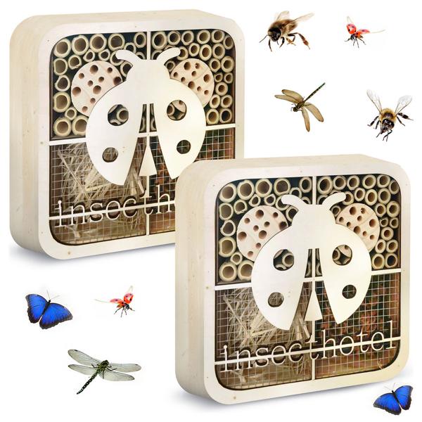 2er-Set Einzigartiges Marienkäfer-Insektenhotel, Naturholz, 20x20x7cm – kinderfreundliches & originelles Design, liebevolles Zuhause für Nützlinge