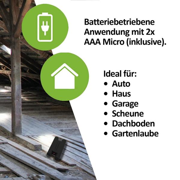Mardervertreiber - Ultraschall mit Intervall - Mäuse- und Rattenabwehr - Für Haus, Auto, Garage, Dachboden - 60m² Wirkungsbereich - effektiv