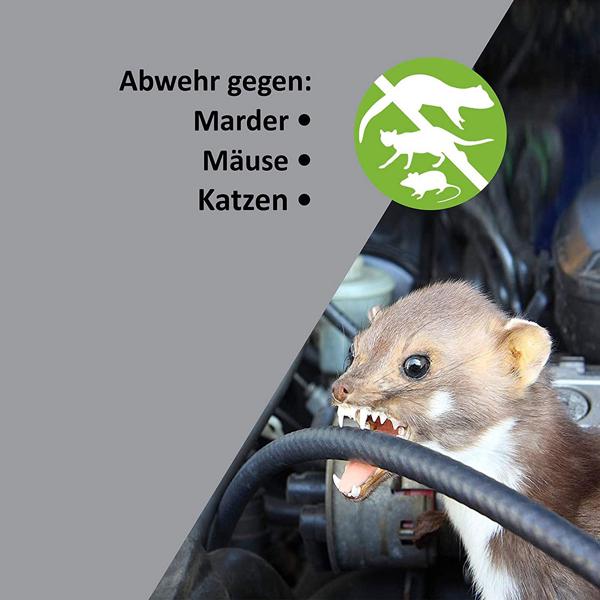 LED Mardervertreiber - Ratten- & Mäusefrei mit Blitzlichtfunktion - Ultraschall 12-24 kHz Wechselfrequenz - Schutz für Auto, Haus & Garage bis 60m²