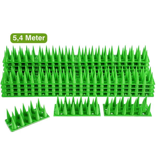 Taubenspikes Anti-Vogel-Spikes 5,4m grün - Effektiver Vogelschutz für Fensterbänke & Dachkanten - UV-beständiges Polycarbonat-3-Reihen-Design