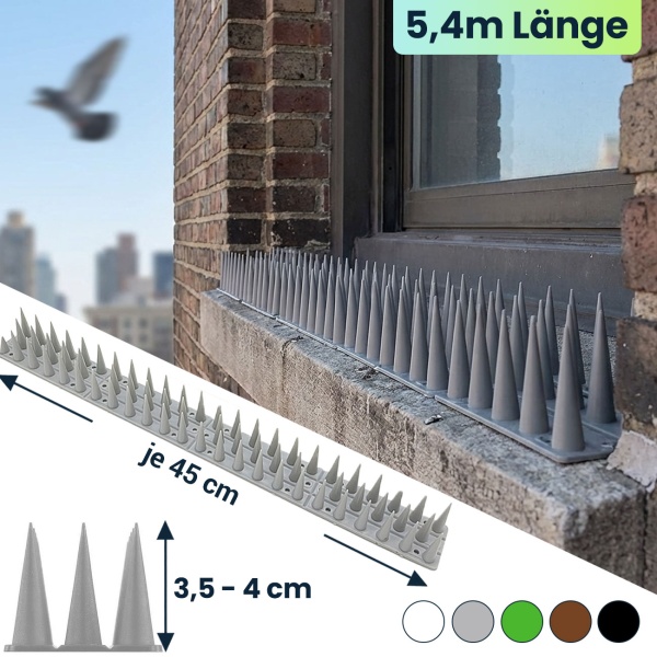 Taubenspikes 5,4m – effektive Anti-Vogel-Spikes in Grau , je 45 cm – wetterfest, einfach zu montieren – Schutz vor Vögeln auf Balken & Fensterbänken