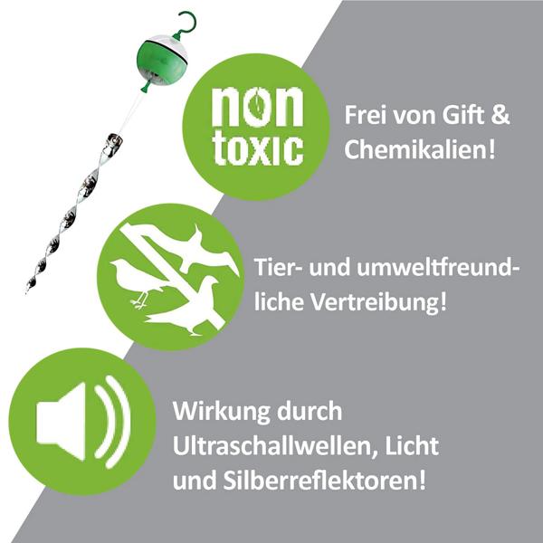 2er-Set Ultraschall-Vogelvertreiber (je 50m²): Effektiver Vogelschreck zum Aufhängen für zuverlässige Vogelabwehr im Aussenbereich