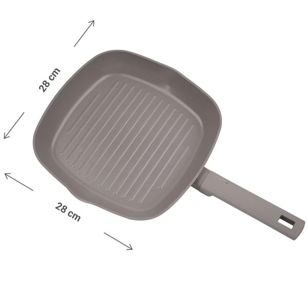 Design-Grillpfanne 28cm, edles taupe, Aluminium, 3-fach Titan beschichtet – Soft-Touch-Griff, alle Herdarten, die Grillpfanne für Profis & Hobbyköche
