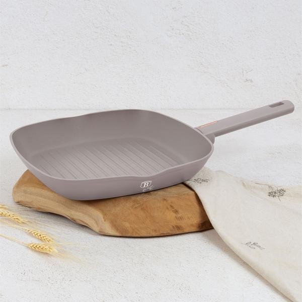 Design-Grillpfanne 28cm, edles taupe, Aluminium, 3-fach Titan beschichtet – Soft-Touch-Griff, alle Herdarten, die Grillpfanne für Profis & Hobbyköche