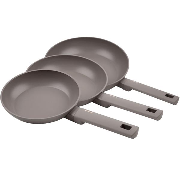 Hochwertiges Bratpfannen-Set (3-teilig), Ø 20/24/28cm, Aluminium, taupe – Antihaft, Soft-Touch-Griffe, elegantes Design für alle Heradarten