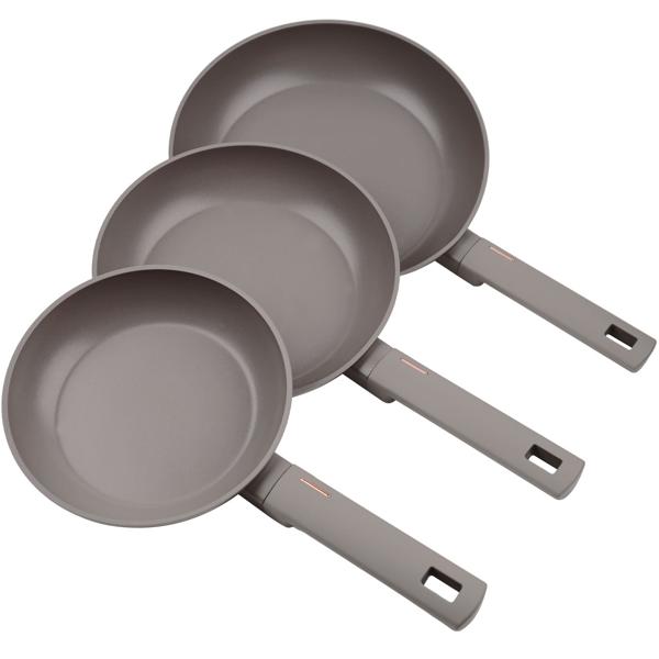 Hochwertiges Bratpfannen-Set (3-teilig), Ø 20/24/28cm, Aluminium, taupe – Antihaft, Soft-Touch-Griffe, elegantes Design für alle Heradarten