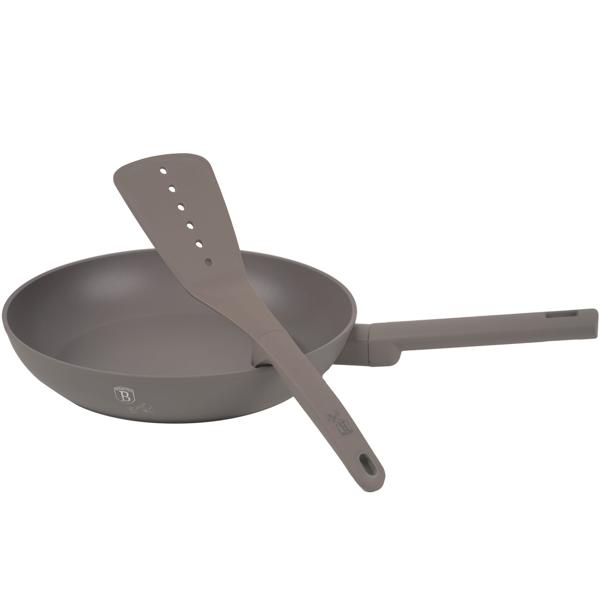 Hochwertiges Design Kochset m. Titanbeschichtung inkl. Kochbesteck, Untersetzer, Glasdeckel, Soft Touch Griffe, 15-teilig, taupe