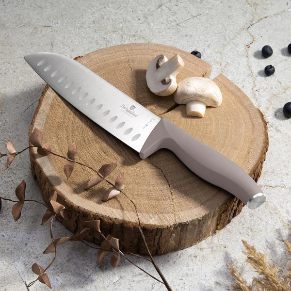 6-tlg. Design Messerset, Edelstahl, Griffe taupe-farben – Handgeschärft, ergonomische Soft-Griffe, trendiges Küchenmesser-Set