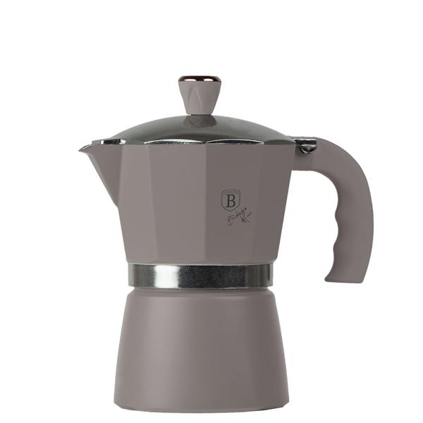 Design Espressokocher – 3 Portionen (150 ml) taupe – Aluminium-Espressokanne – robust, rostfrei, energieeffizient, alle Herde, Soft-Touch-Griff