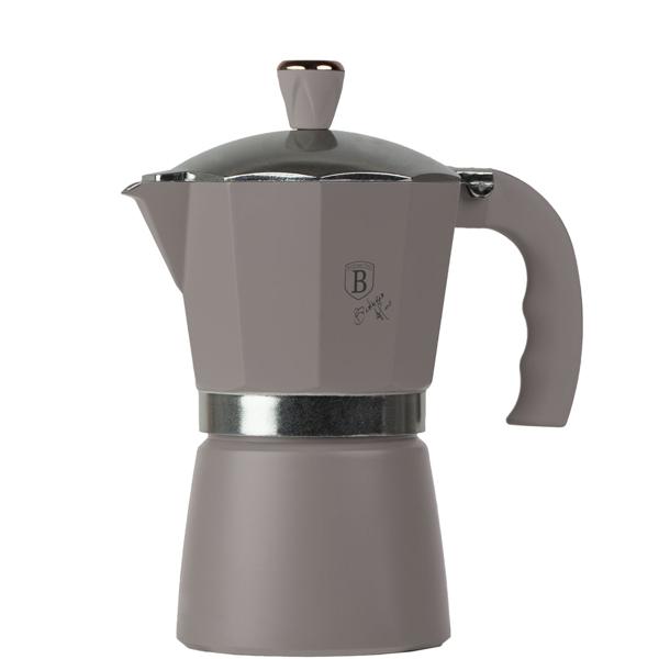Design Espressokocher Taupe für 6 Portionen (300ml) - Für alle Herde geeignet - Hochwertiges Aluminium, Soft-Touch-Griff - Robust & rostfrei