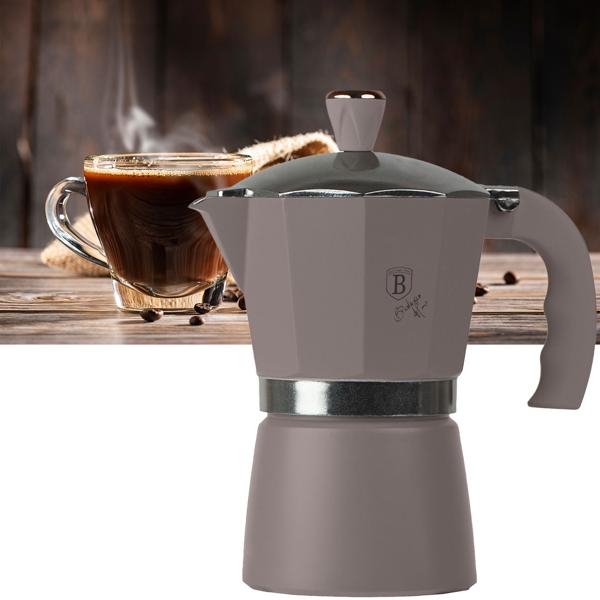 Espressokocher Taupe 9 Portionen (450ml) - Aluminium Kaffeekocher für Gas- Elektro- Glaskeramikherde - Modernes Design Soft-Touch-Griff