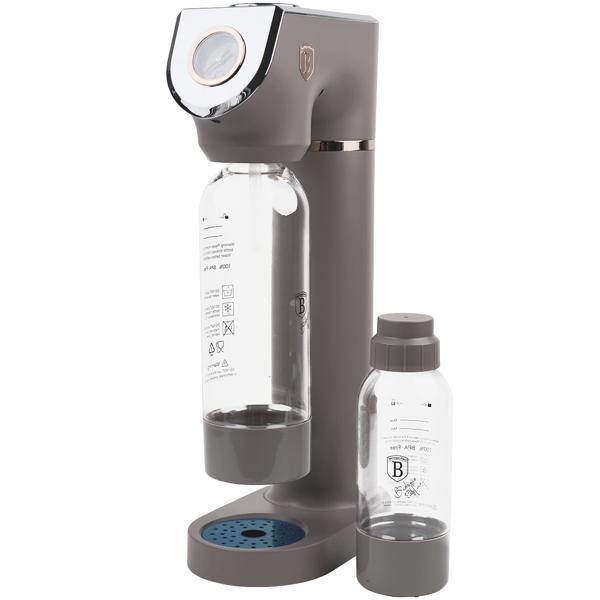 Wassersprudler im Design-Look, taupe, mit 2 BPA-freien Flaschen & Barometer: für sprudelnde Getränke, stilvoll & praktisch für jeden Haushalt