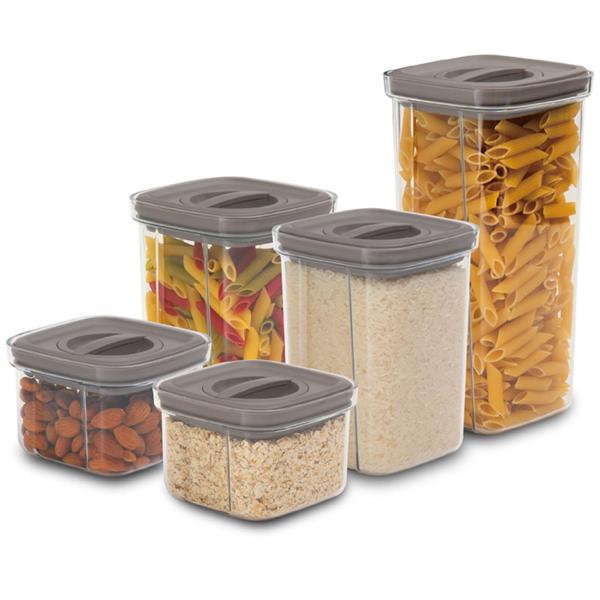 5-tlg. Design Frischhaltedosen Set mit edlem taupe-Deckel: Luftdichte Vorratsdosen für Lebensmittel, stilvolle Aufbewahrung