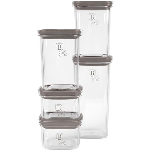 5-tlg. Design Frischhaltedosen Set mit edlem taupe-Deckel: Luftdichte Vorratsdosen für Lebensmittel, stilvolle Aufbewahrung