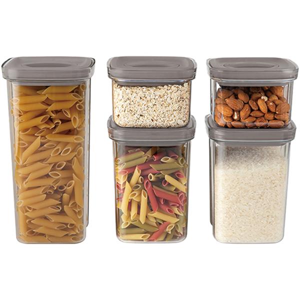 5-tlg. Design Frischhaltedosen Set mit edlem taupe-Deckel: Luftdichte Vorratsdosen für Lebensmittel, stilvolle Aufbewahrung