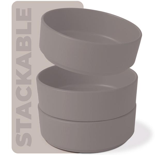 18-tlg. Steingut Design Geschirrset, Stapelbar, Taupe Matt: Speise-, Dessertteller, Schalen, edles & platzsparendes Tafelservice, modern und stilvoll