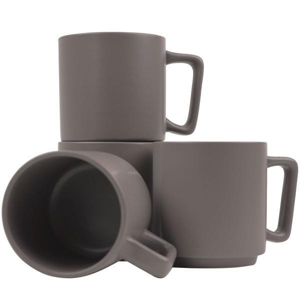 Design Tassen Steingut 4er-Set - 300ml - taupe, mikrowellenfest & spülmaschinenfest - stapelbar, robust für Kaffee, Tee & Kakao - hochwertiges Steinzeug