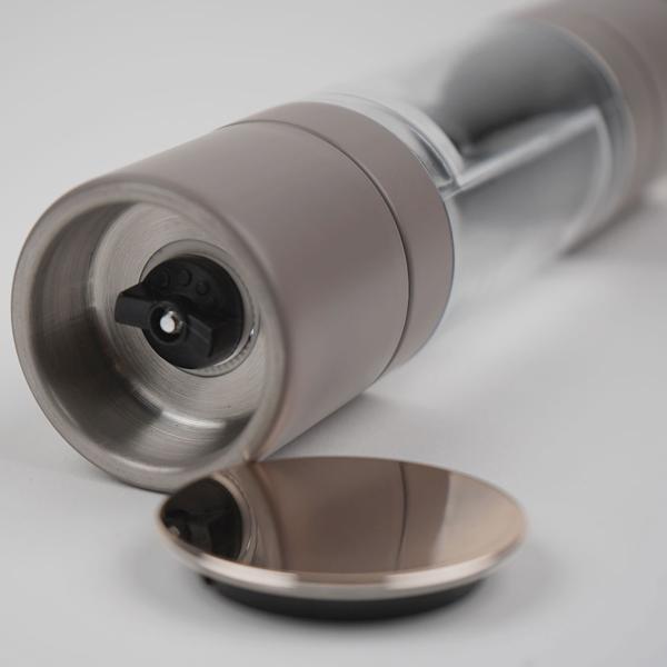 2in1 Salz- & Pfeffermühle: matt taupe, Designer Gewürzmühle - Stilvoll & Praktisch – Mahlt Salz & Pfeffer gleichzeitig - Blickfang für jede Küche