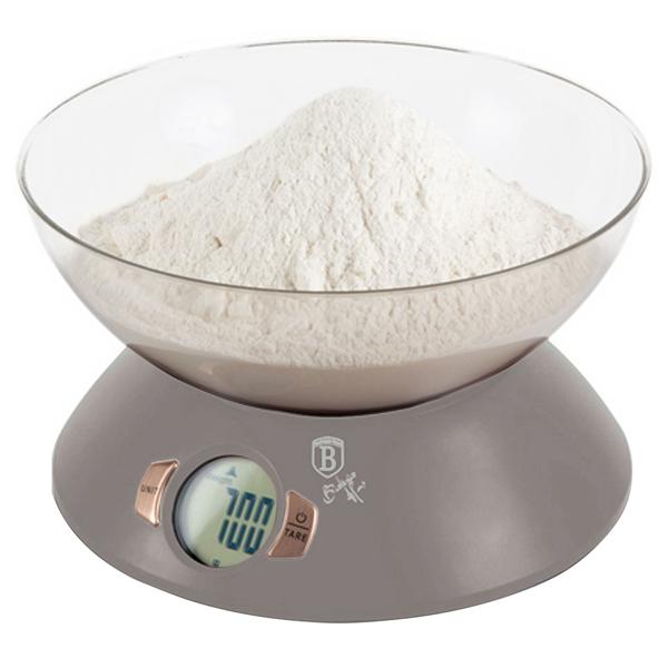 Moderne Design Küchenwaage mit Schüssel, taupe, max 5 kg, gramm-genau, inkl. Batterien - Exklusiv & langlebig 