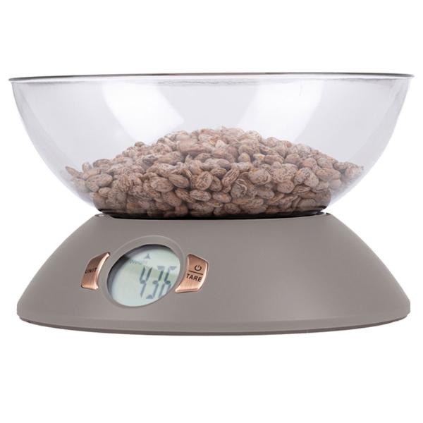 Moderne Design Küchenwaage mit Schüssel, taupe, max 5 kg, gramm-genau, inkl. Batterien - Exklusiv & langlebig 