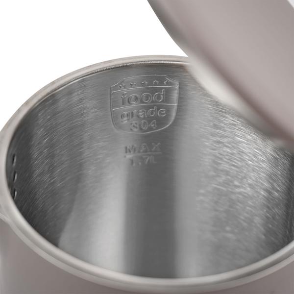 Designer Wasserkocher, 1800W, taupe matt, Edelstahl, 1.7L – Doppelwandig, 360° Drehsockel, Boil-Dry Schutz, Elegantes Küchengerät