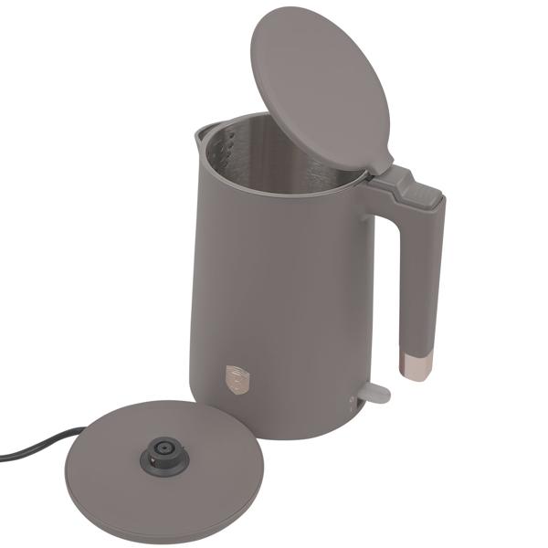 Designer Wasserkocher, 1800W, taupe matt, Edelstahl, 1.7L – Doppelwandig, 360° Drehsockel, Boil-Dry Schutz, Elegantes Küchengerät