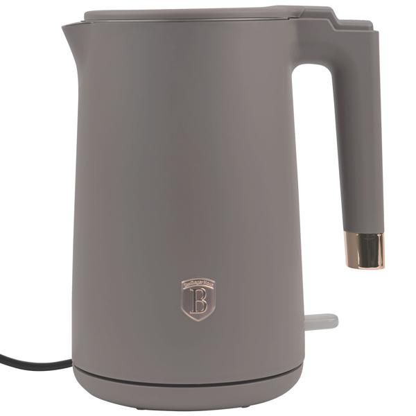 Designer Wasserkocher, 1800W, taupe matt, Edelstahl, 1.7L – Doppelwandig, 360° Drehsockel, Boil-Dry Schutz, Elegantes Küchengerät