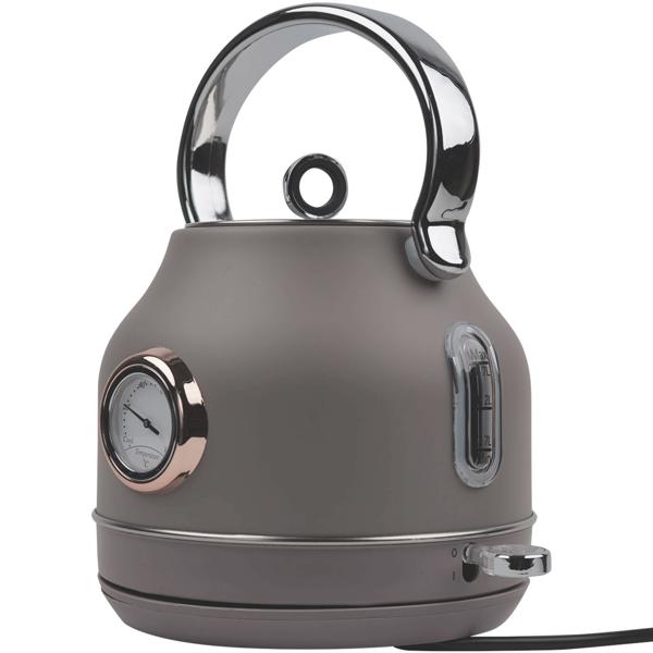 Trendiger Design Wasserkocher aus Edelstahl inkl. Thermometer, 1,7 l, 2200 W, taupe, Filter herausnehmbar, Anzeige für Wasserstand