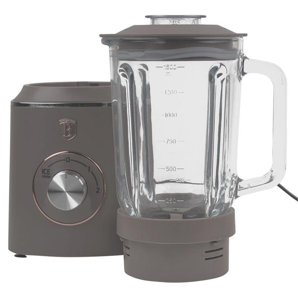Design-Standmixer mit Glasbehälter, trendiges taupe, 1,5L - starke 1000W, Edelstahlklingen, 2 Stufen & Pulsfunktion - Saucen, Smoothies, sogar Crushed Ice