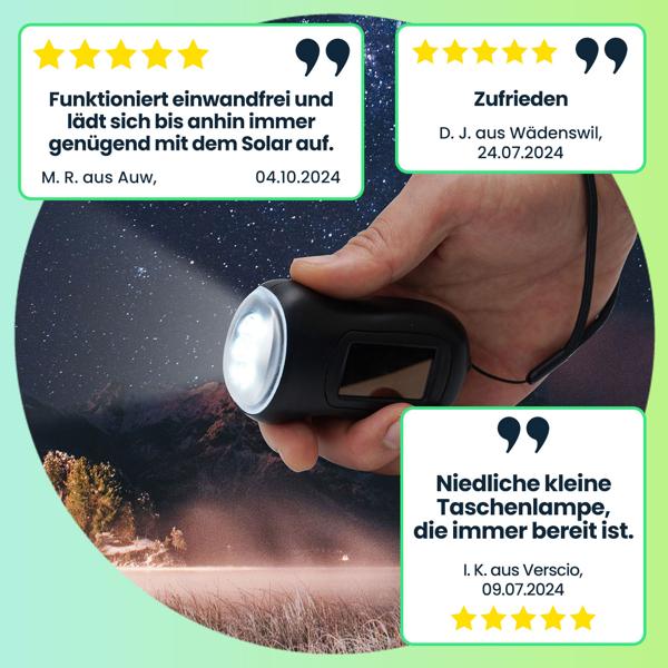 Praktische LED-Dynamo-Taschenlampe mit Handkurbel und Solarpanel, 3 High Power LEDs, 20 lm, Li-Ion-Akku, ideal bei Camping, Reisen, Outdoor