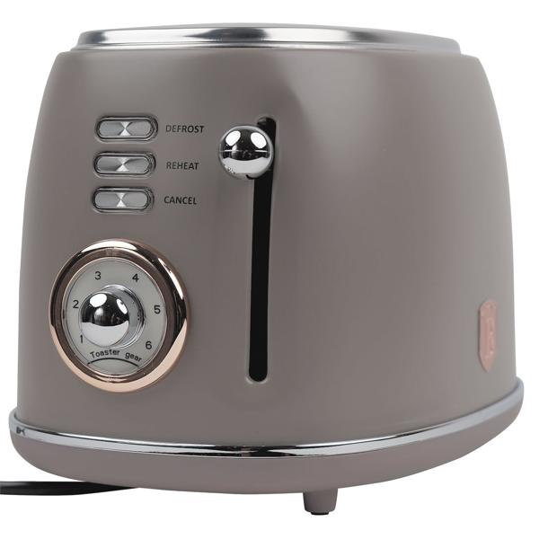 Edler Aluminium Design Toaster, taupe matt, starke 850W – 6 Röststufen, nostalgischer Look, hochwertiger Frühstücks-Toaster