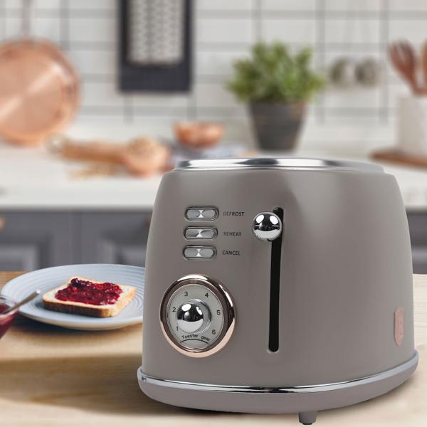 Edler Aluminium Design Toaster, taupe matt, starke 850W – 6 Röststufen, nostalgischer Look, hochwertiger Frühstücks-Toaster