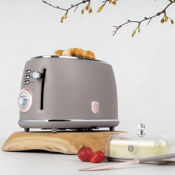 Edler Aluminium Design Toaster, taupe matt, starke 850W – 6 Röststufen, nostalgischer Look, hochwertiger Frühstücks-Toaster