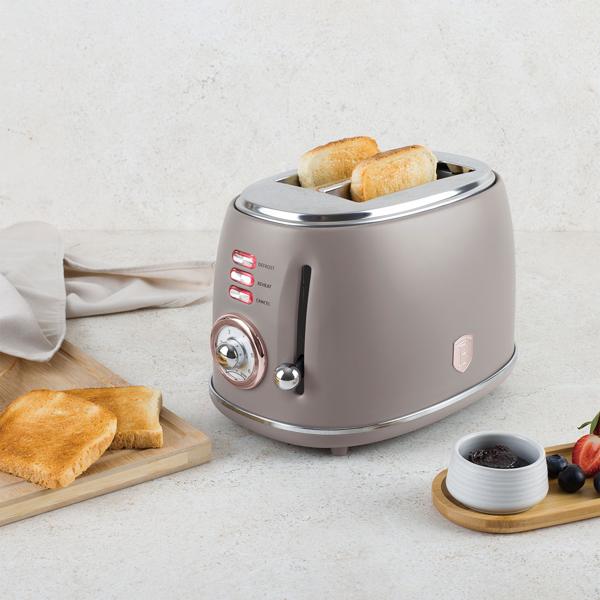 Edler Aluminium Design Toaster, taupe matt, starke 850W – 6 Röststufen, nostalgischer Look, hochwertiger Frühstücks-Toaster