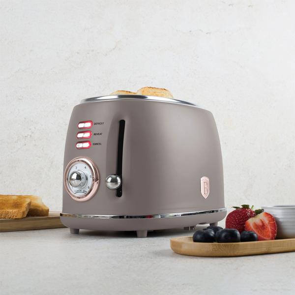 Edler Aluminium Design Toaster, taupe matt, starke 850W – 6 Röststufen, nostalgischer Look, hochwertiger Frühstücks-Toaster