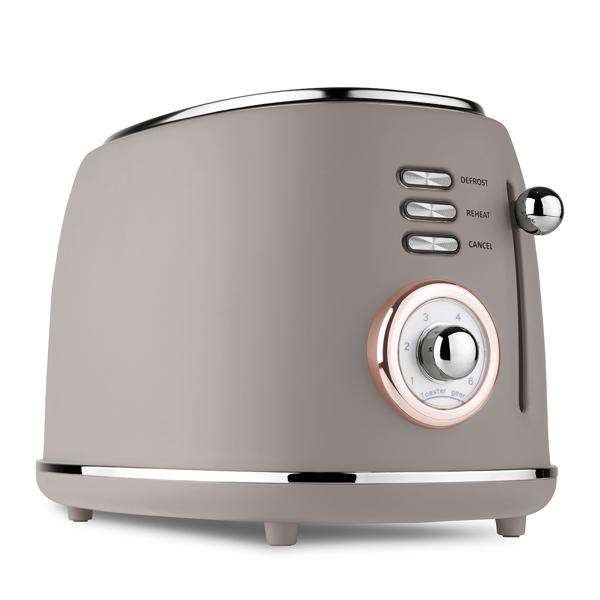 Edler Aluminium Design Toaster, taupe matt, starke 850W – 6 Röststufen, nostalgischer Look, hochwertiger Frühstücks-Toaster