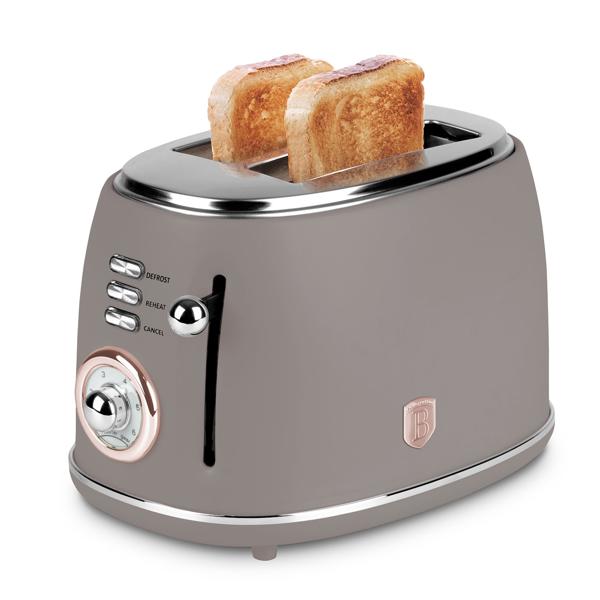 Edler Aluminium Design Toaster, taupe matt, starke 850W – 6 Röststufen, nostalgischer Look, hochwertiger Frühstücks-Toaster