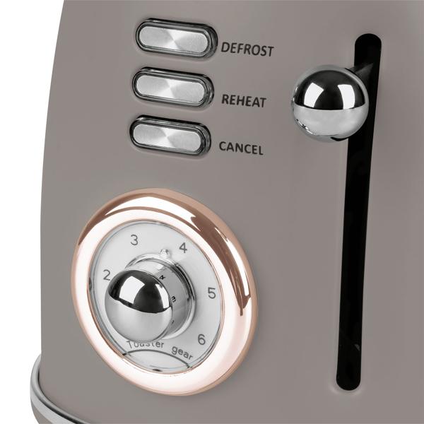 Edler Aluminium Design Toaster, taupe matt, starke 850W – 6 Röststufen, nostalgischer Look, hochwertiger Frühstücks-Toaster