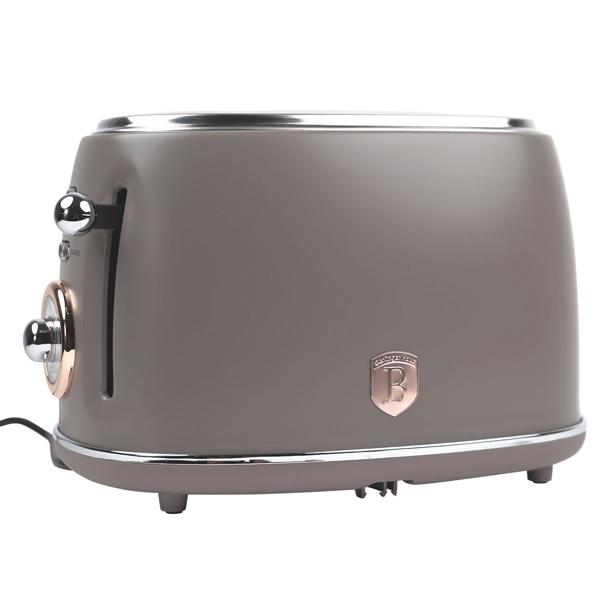 Edler Aluminium Design Toaster, taupe matt, starke 850W – 6 Röststufen, nostalgischer Look, hochwertiger Frühstücks-Toaster
