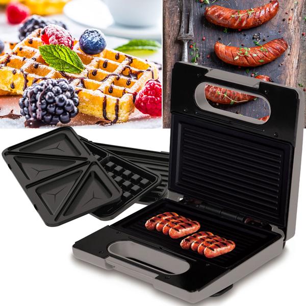 3in1 Sandwichmaker, Waffeleisen & Grill (780W) - Design-Küchenhelfer im trendigen taupe, antihaftbeschichtet - Perfekt für schnelle & leckere Snacks