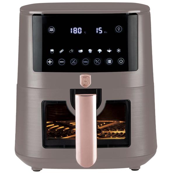 Hochwertige Design Heissluftfritteuse mit Sichtfenster, 5 Liter, taupe, LED-Touch-Display, Air Fryer mit 8 Kochprogrammen und Warmhaltefunktion