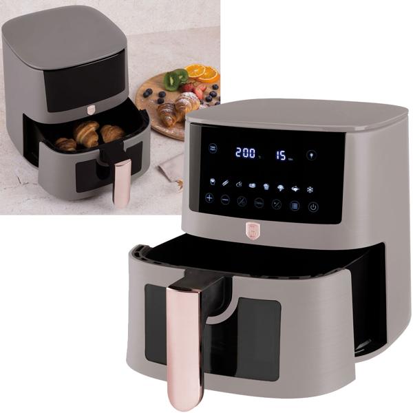 Hochwertige Design Heissluftfritteuse mit Sichtfenster, 5 Liter, taupe, LED-Touch-Display, Air Fryer mit 8 Kochprogrammen und Warmhaltefunktion