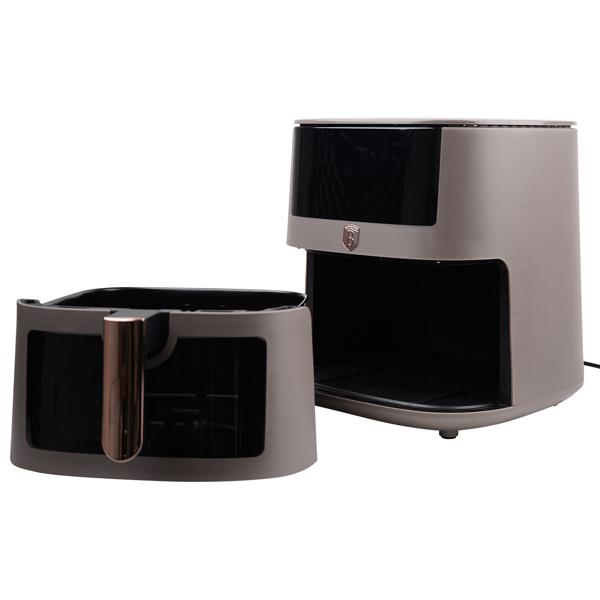 XXL Heissluftfritteuse 8L mit Sichtfenster – Air Fryer mit 8 Kochprogrammen, Timer & Touch-Display – Stilvolles Taupe-Design