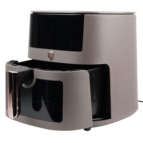 XXL Heissluftfritteuse 8L mit Sichtfenster – Air Fryer mit 8 Kochprogrammen, Timer & Touch-Display – Stilvolles Taupe-Design