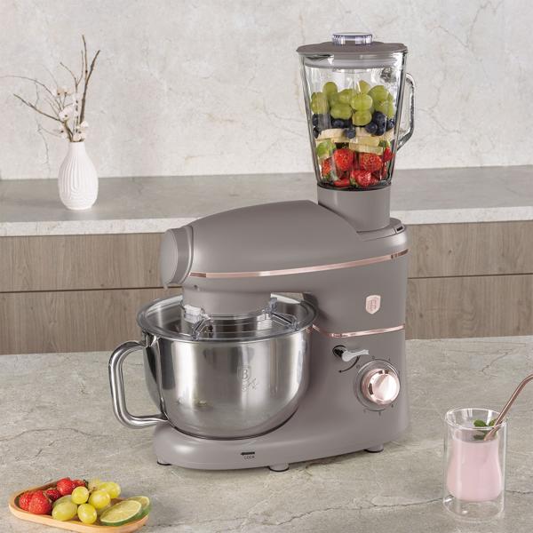 Vintage Küchenmaschine inkl. Fleischwolf u. Wurstfüller, Smoothie- u. Pasta-Aufsätze, angenehme 5,5 l Rührschüssel, 1500W, taupe