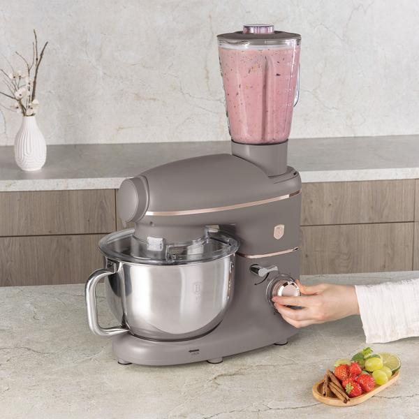 Vintage Küchenmaschine inkl. Fleischwolf u. Wurstfüller, Smoothie- u. Pasta-Aufsätze, angenehme 5,5 l Rührschüssel, 1500W, taupe